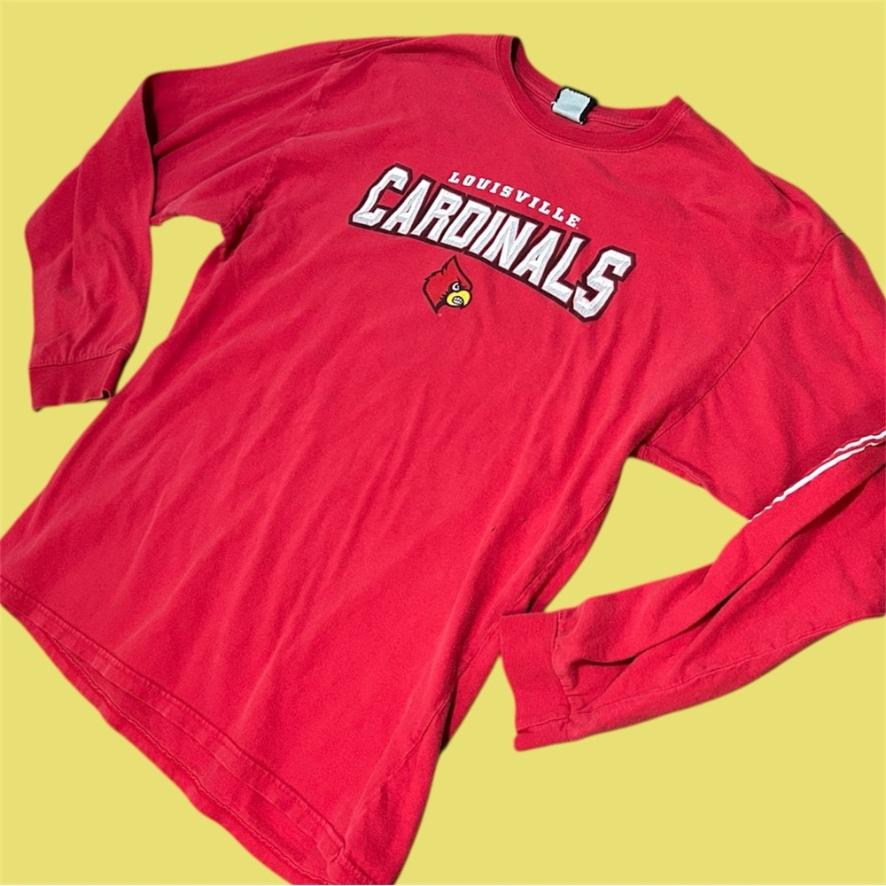 90s Style Louisville Cardinals U of L Graphic Long Sleeve Red TShirt